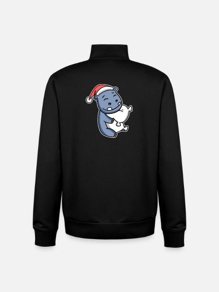 Hippopotame Noël - Sweat zippé unisexe en coton bio Stanley/Stella - noir