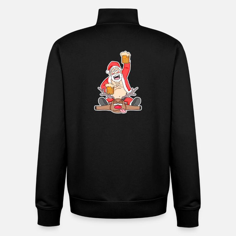 Santa Beer Funny Deer - Unisex Organic Zip Sweatshirt by Stanley/Stella - black