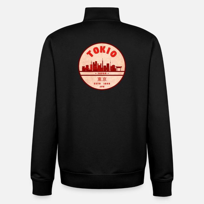 Badge rétro Tokyo Skyline - Sweat zippé unisexe en coton bio Stanley/Stella - noir