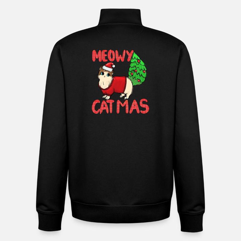Pull de Noël Catmas Cat Meowy - Sweat zippé unisexe en coton bio Stanley/Stella - noir