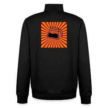 Sunburst Coffee red yellow-Sonnenaufgang Kaffee - Unisex Organic Zip Sweatshirt von Stanley/Stella - Schwarz - Hinten - AI Model Male 185 light (185cm)