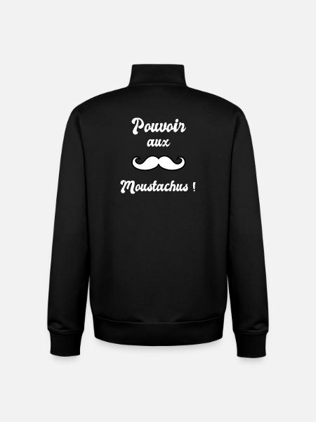 Pouvoir aux moustachus (White) - Sweat zippé unisexe en coton bio Stanley/Stella - noir