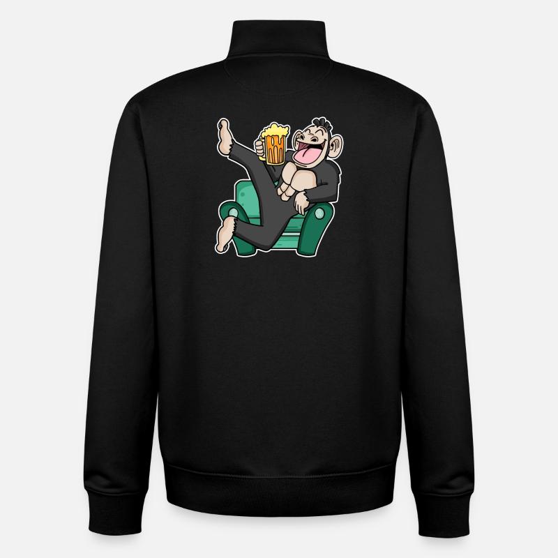 Funny monkey drinks beer - Unisex Organic Zip Sweatshirt by Stanley/Stella - black