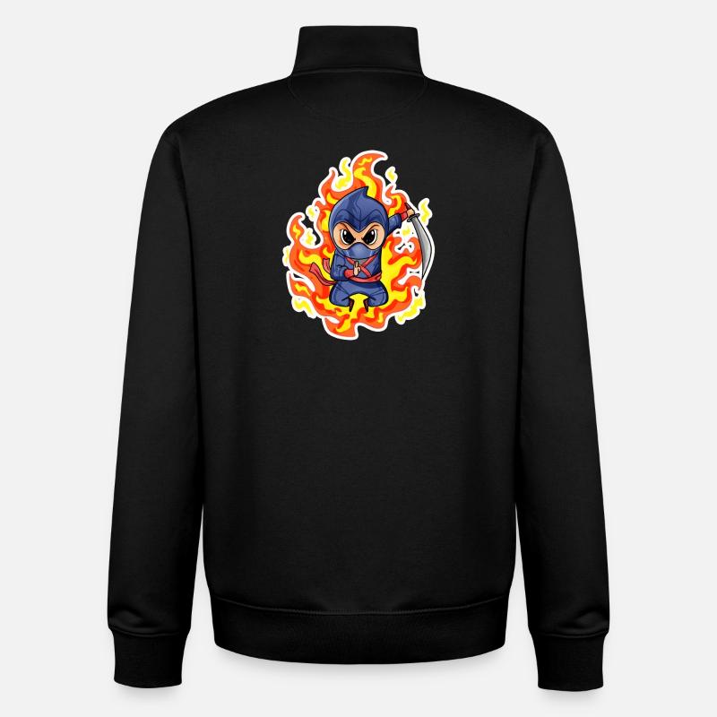 Ninja Rouge Feu - Sweat zippé unisexe en coton bio Stanley/Stella - noir