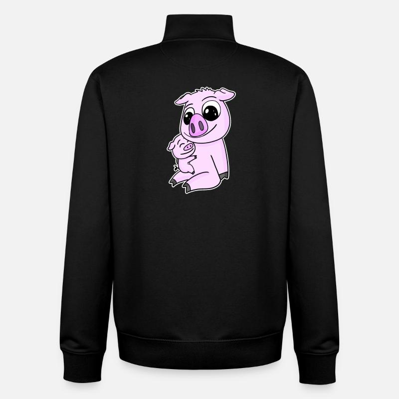 Famille - Cochon avec bébé cochon - Sweat zippé unisexe en coton bio Stanley/Stella - noir