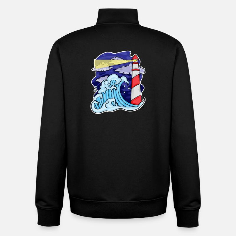 Phare Côte Mer Mer - Sweat zippé unisexe en coton bio Stanley/Stella - noir