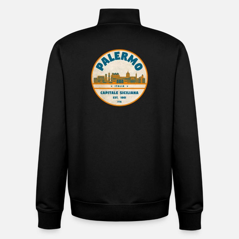 Palermo Retro City Logo Round - Sweat zippé unisexe en coton bio Stanley/Stella - noir