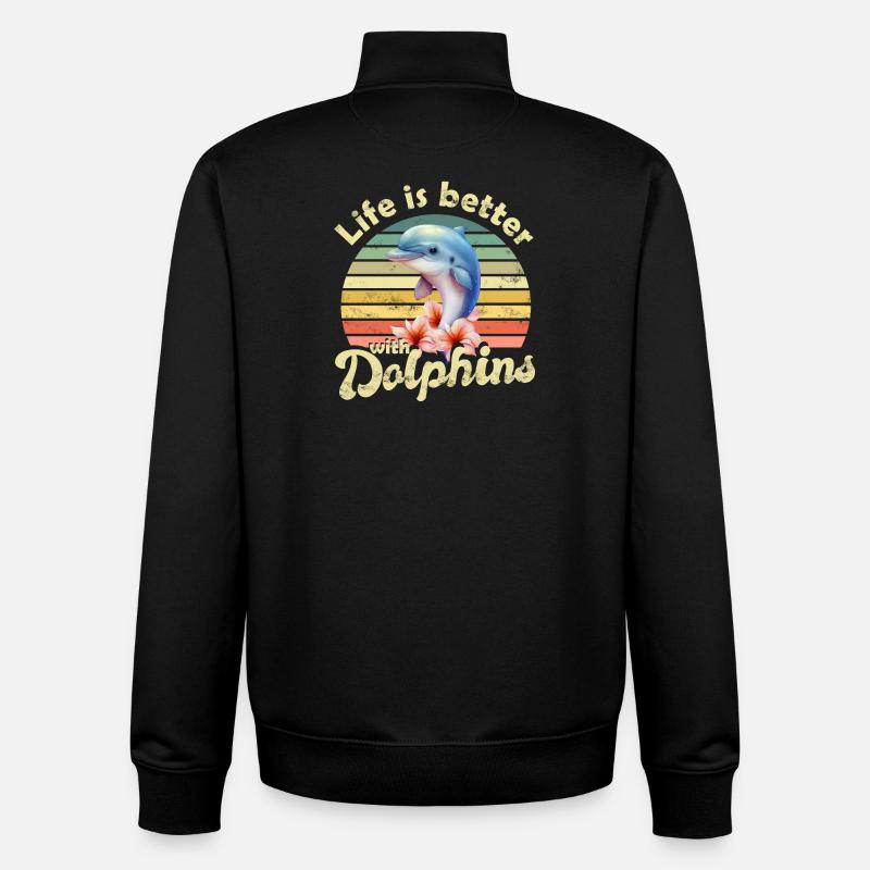 Dauphins dauphins - Sweat zippé unisexe en coton bio Stanley/Stella - noir