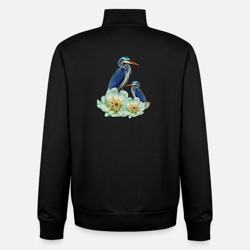 Der elegante Kranich mit Blumen - Unisex Organic Zip Sweatshirt von Stanley/Stella - Schwarz