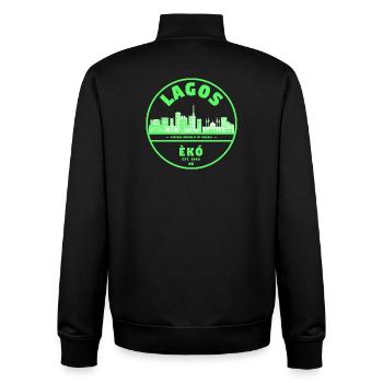 Lagos Neon Skyline Green - Sweat zippé unisexe en coton bio Stanley/Stella - noir - Dos - AI Model Male 185 light (185cm)