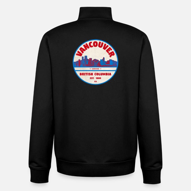 Vancouver Skyline Rétro Badge Canada - Sweat zippé unisexe en coton bio Stanley/Stella - noir