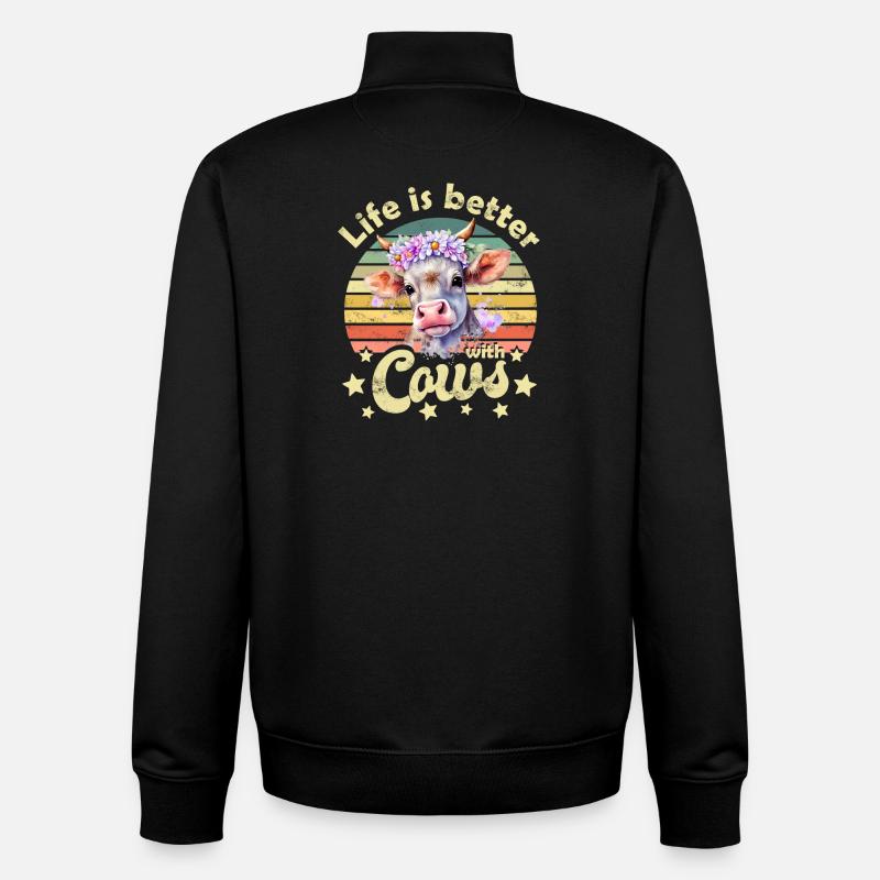 Vaches vaches - Sweat zippé unisexe en coton bio Stanley/Stella - noir