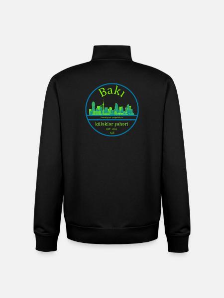 Baku Skyline Circle Design with Neon Green - Unisex Organic Zip Sweatshirt by Stanley/Stella - black