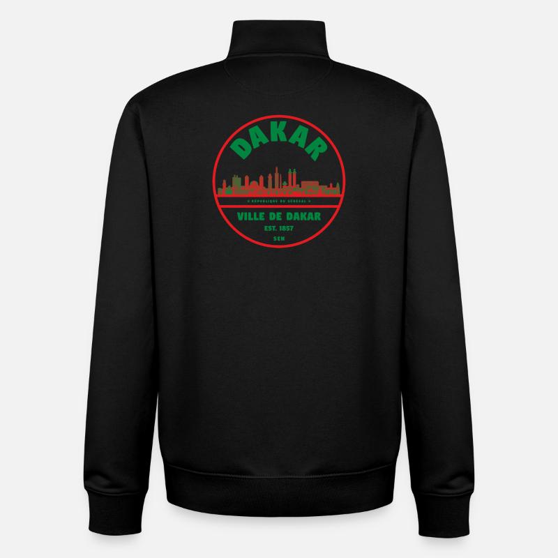 Dakar Skyline Badge - Sweat zippé unisexe en coton bio Stanley/Stella - noir