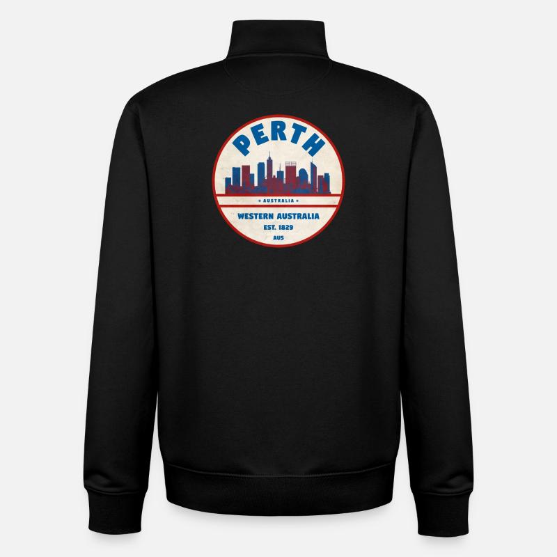 Perth Skyline Rétro AU - Sweat zippé unisexe en coton bio Stanley/Stella - noir