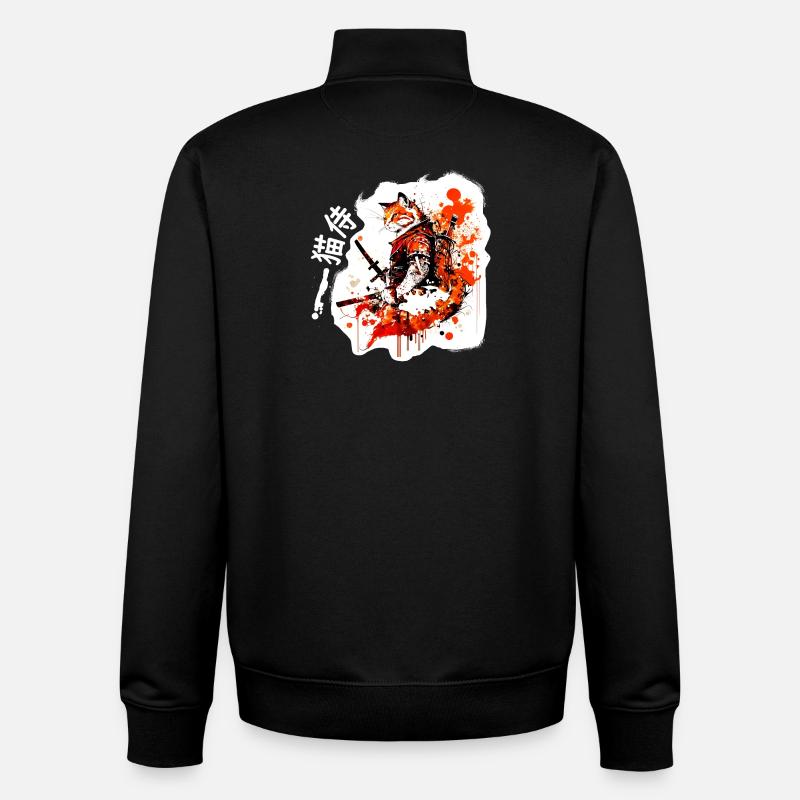 Samurai Cat in Red - Unisex Organic Zip Sweatshirt by Stanley/Stella - black