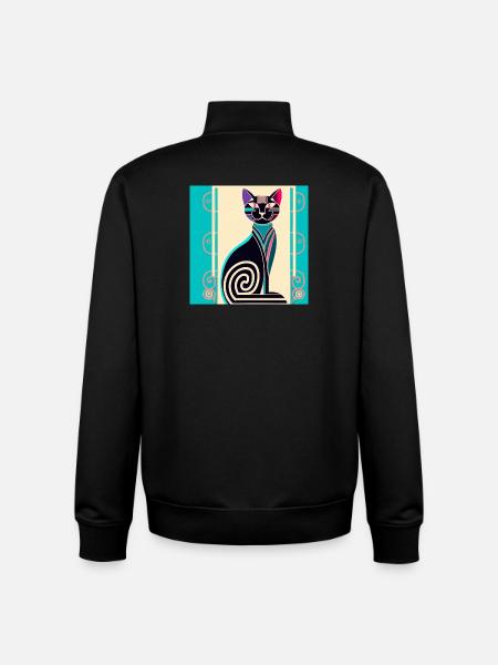 Neon Spiral Cat Art Deco - Unisex Organic Zip Sweatshirt by Stanley/Stella - black