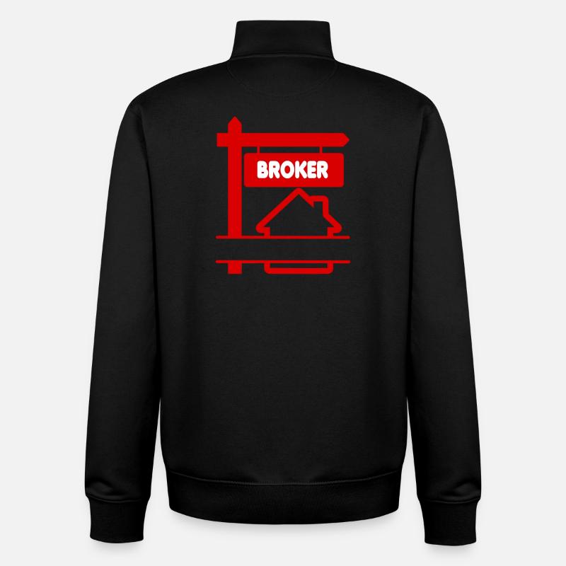 Broker logo red with text BROKER - Unisex Organic Zip Sweatshirt by Stanley/Stella - black
