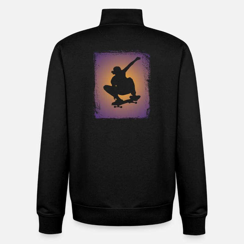 Skateboard Skateboarder Silhouette - Sweat zippé unisexe en coton bio Stanley/Stella - noir