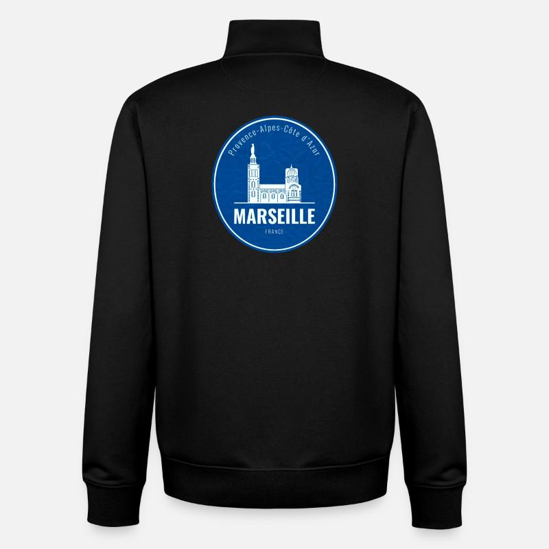 Logo de la ville bleue de Marseille - Sweat zippé unisexe en coton bio Stanley/Stella - noir