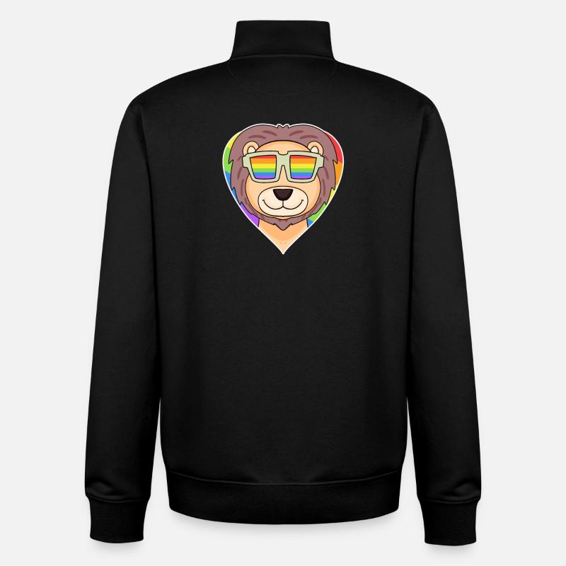 Arc-en-ciel - Lion à lunettes - Sweat zippé unisexe en coton bio Stanley/Stella - noir