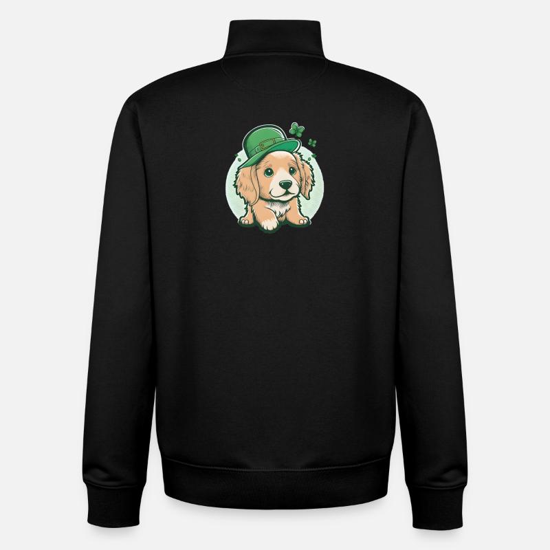 Cartoon Hund St. Patrick´s Day - Unisex Organic Zip Sweatshirt von Stanley/Stella - Schwarz