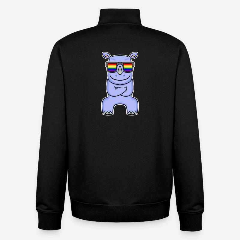Rainbow - Rhinoceros with glasses - Unisex Organic Zip Sweatshirt by Stanley/Stella - black