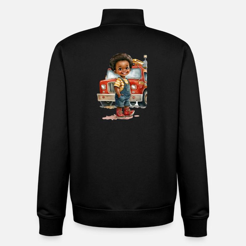 Enfant mignon avec camion de pompiers - Sweat zippé unisexe en coton bio Stanley/Stella - noir