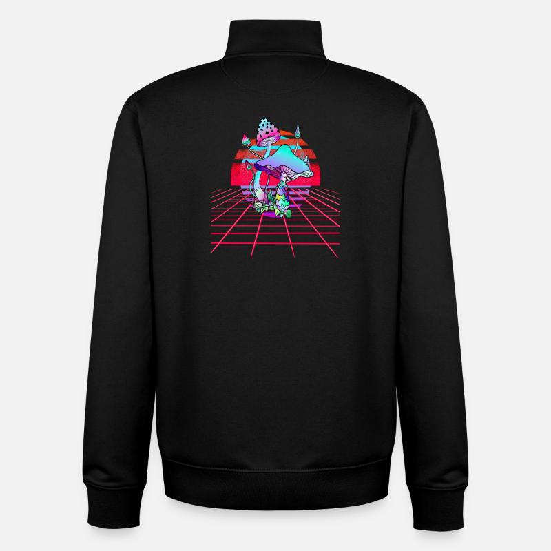 Psychedelic Mushrooms - Retro Wave Sunset - Unisex Organic Zip Sweatshirt by Stanley/Stella - black