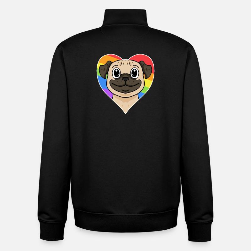 Rainbow - Chien avec cœur - Sweat zippé unisexe en coton bio Stanley/Stella - noir