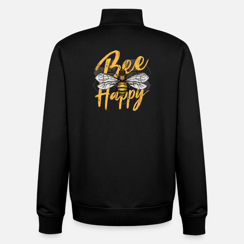 Bee Happy Illustration - Sweat zippé unisexe en coton bio Stanley/Stella - noir