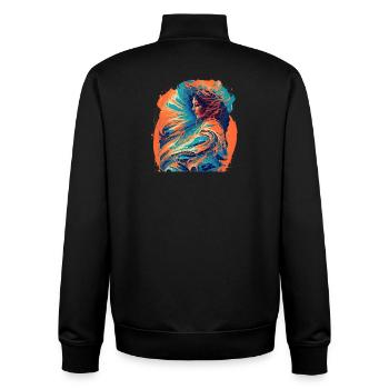 Femme avec des vagues de feu et d’eau - Sweat zippé unisexe en coton bio Stanley/Stella - noir - Dos - AI Model Male 185 light (185cm)