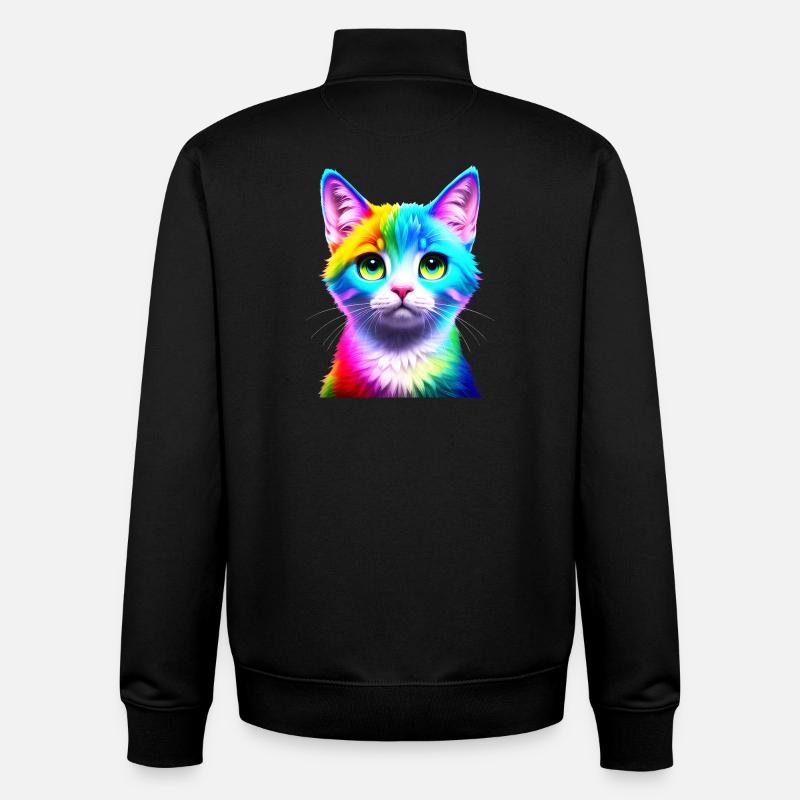 Chat arc-en-ciel - Sweat zippé unisexe en coton bio Stanley/Stella - noir