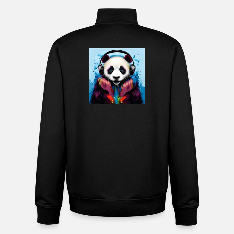 Panda mit Neon Kopfhörern - Unisex Organic Zip Sweatshirt von Stanley/Stella - Schwarz