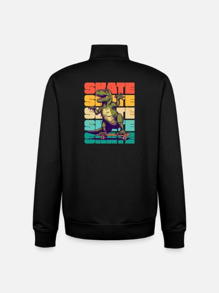 Skateboarding Cool Skateboarder T Rex Dinosaur - Unisex Organic Zip Sweatshirt by Stanley/Stella - black