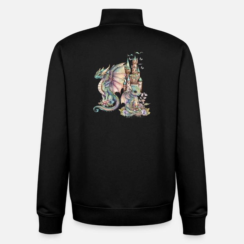 Fantasie-Drachen mit Märchenschloss - Unisex Organic Zip Sweatshirt von Stanley/Stella - Schwarz