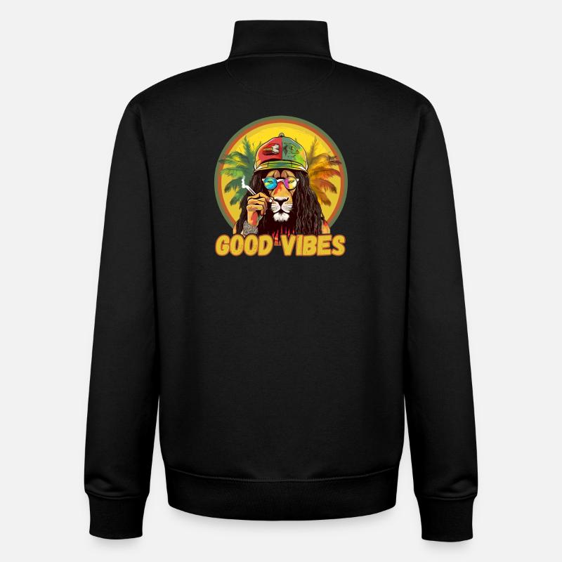 Rasta Lion Good Vibes - Sweat zippé unisexe en coton bio Stanley/Stella - noir