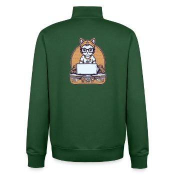 Techy Cat at Desk - Unisex Organic Zip Sweatshirt by Stanley/Stella - bottle green - Back - AI Model Male 185 dark (185cm)