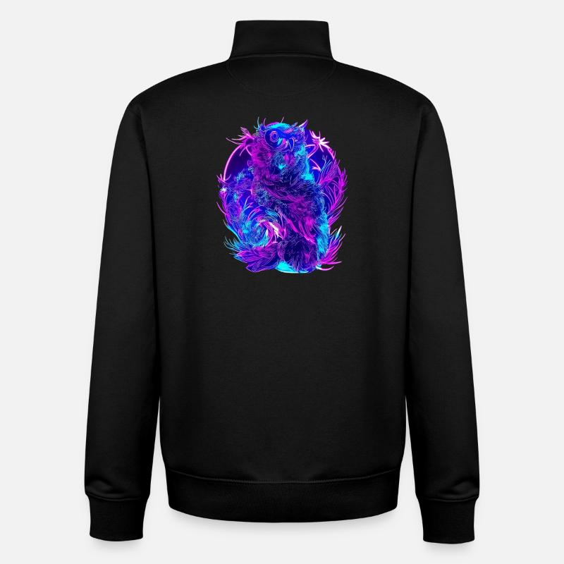 Abstrait Owls Neon Synthwave Art - Sweat zippé unisexe en coton bio Stanley/Stella - noir