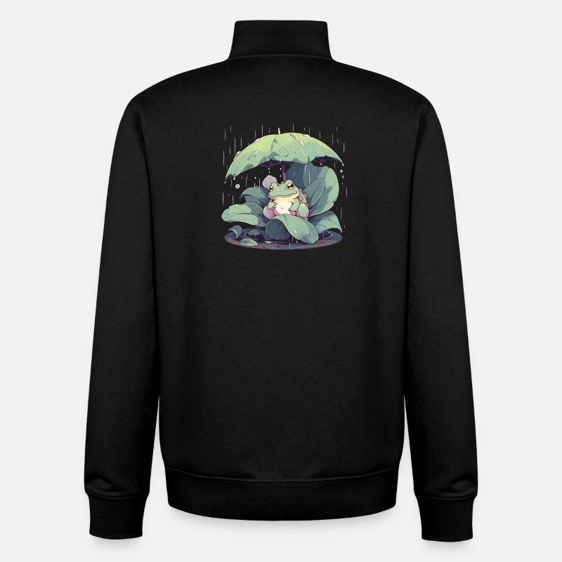 Grenouille sous parapluie parmi les feuilles - Sweat zippé unisexe en coton bio Stanley/Stella - noir