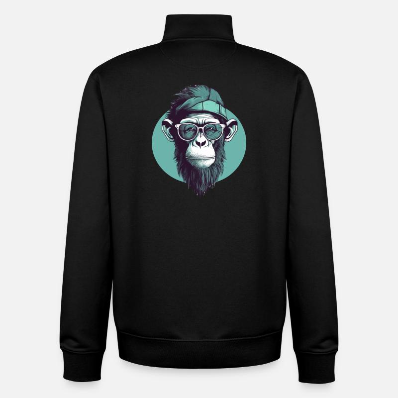 Singe hipster cool avec lunettes et casquette - Sweat zippé unisexe en coton bio Stanley/Stella - noir