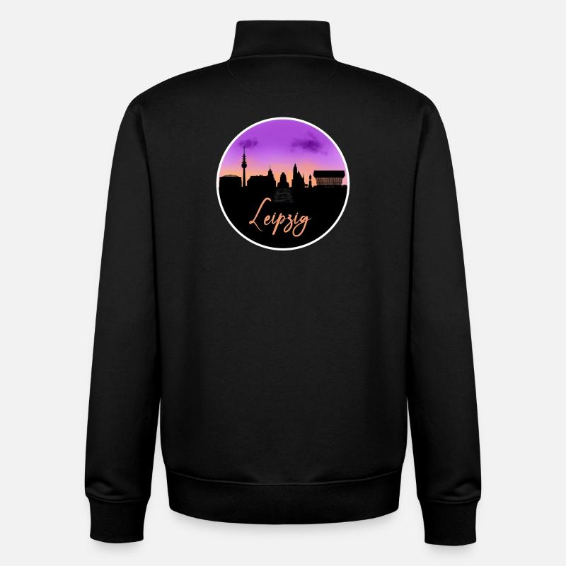 Leipzig Fine Skyline - Sweat zippé unisexe en coton bio Stanley/Stella - noir
