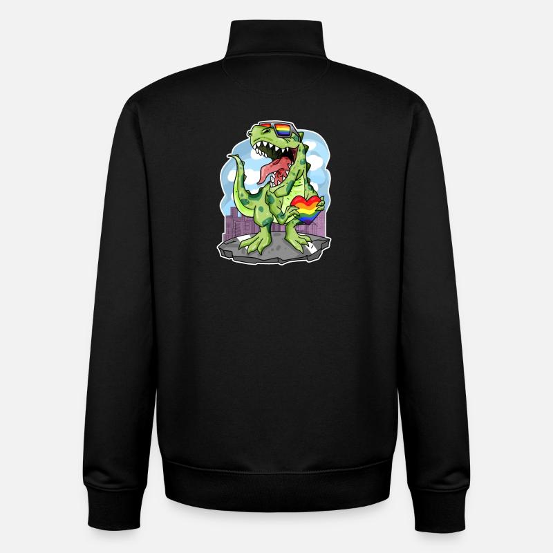 Dino Rainbow Heart Dinosaure - Sweat zippé unisexe en coton bio Stanley/Stella - noir