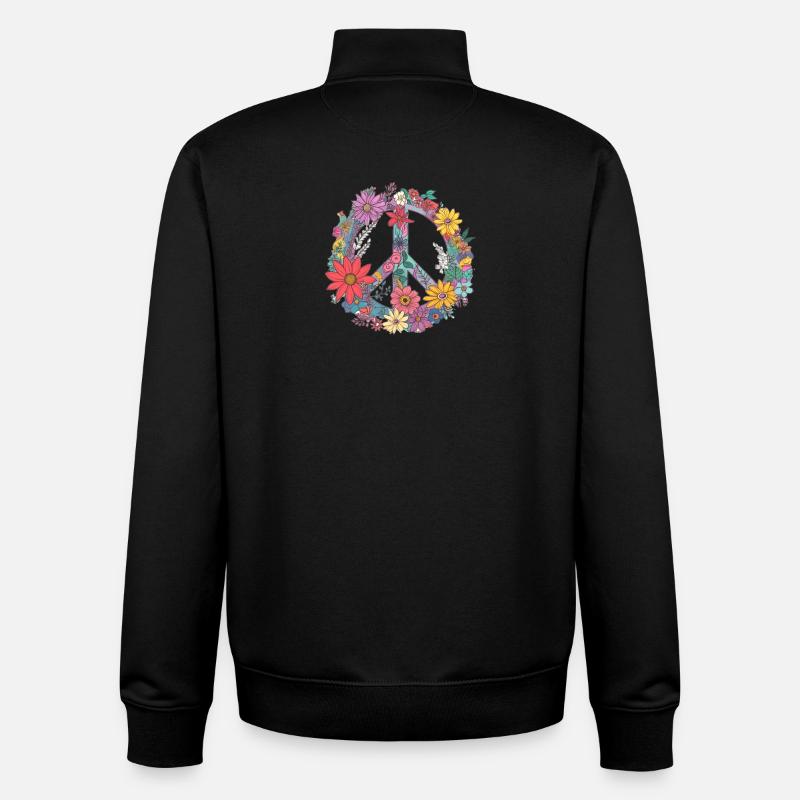 Fleurs Paix - Sweat zippé unisexe en coton bio Stanley/Stella - noir
