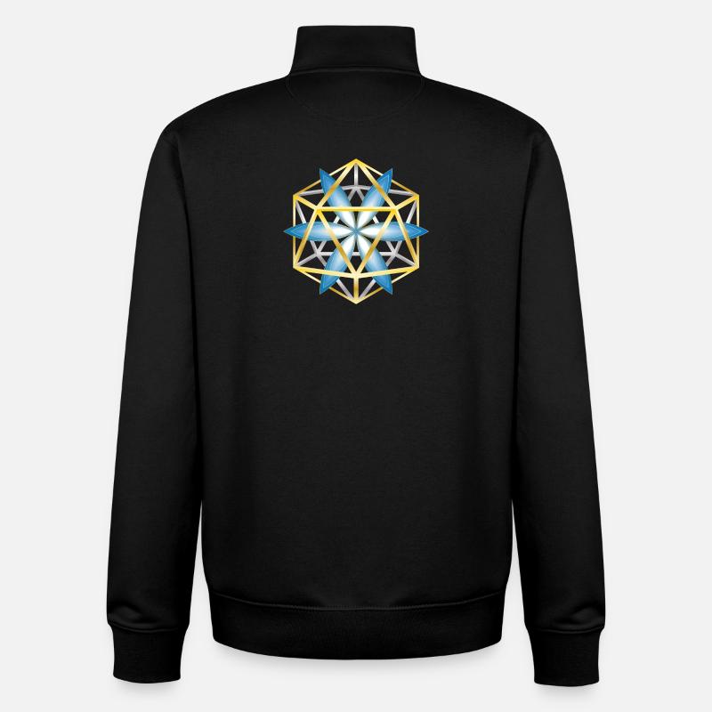 Geometric Mandala Design Blue Gold - Unisex Organic Zip Sweatshirt by Stanley/Stella - black