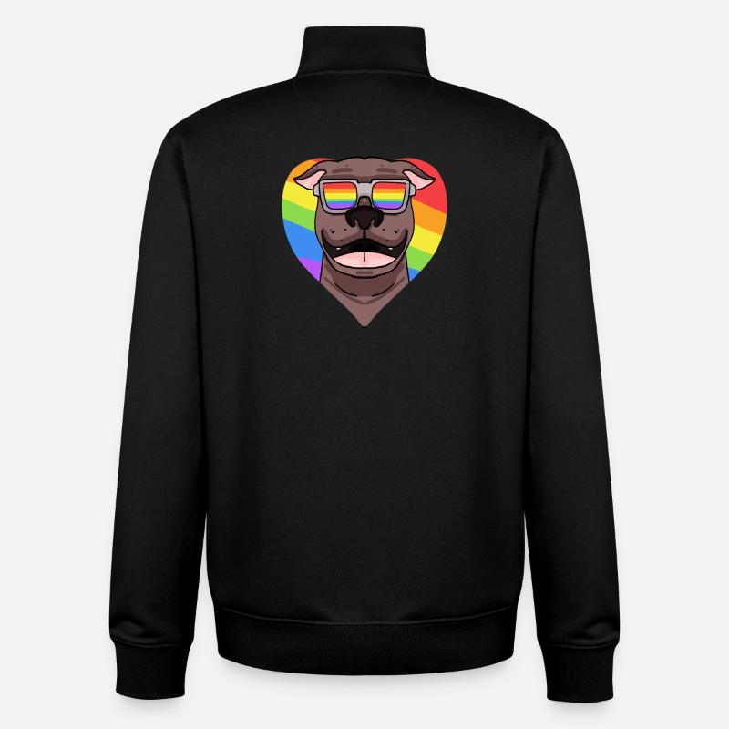 Regenbogen - Hund Pit Bull mit Brille - Unisex Organic Zip Sweatshirt von Stanley/Stella - Schwarz
