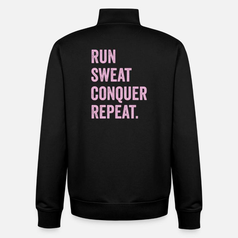 Run. Sweat. Conquer. Repeat. - Unisex Organic Zip Sweatshirt by Stanley/Stella - black