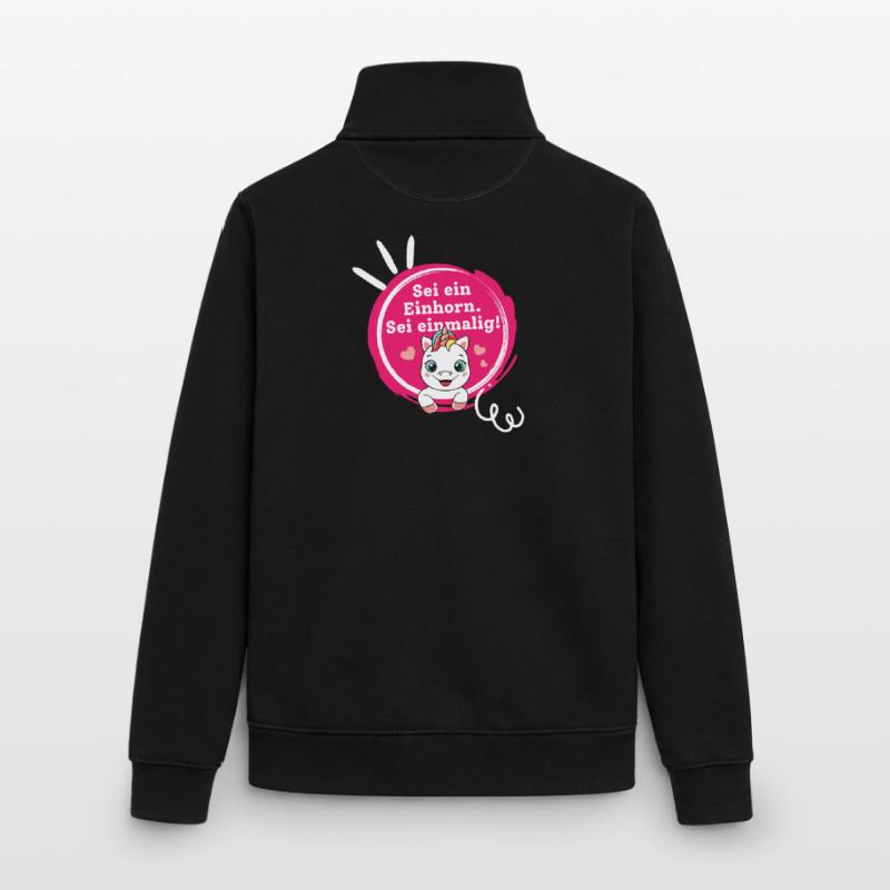Sei ein Einhorn, Sei Einmalig! Unisex Organic Zip Sweatshirt von Stanley/Stella