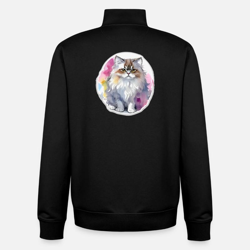 Chat persan - Sweat zippé unisexe en coton bio Stanley/Stella - noir