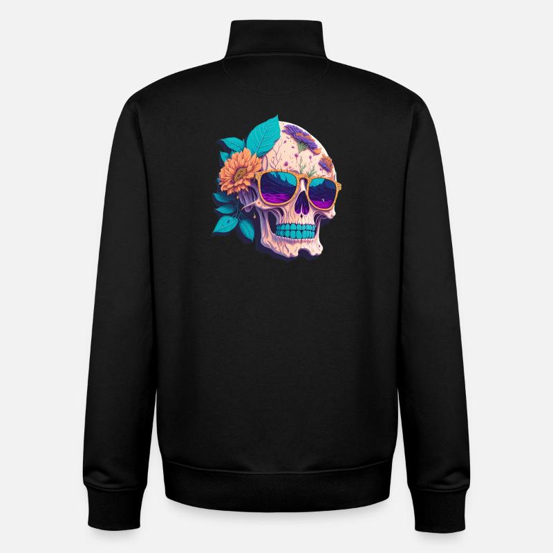 Crâne - Sweat zippé unisexe en coton bio Stanley/Stella - noir